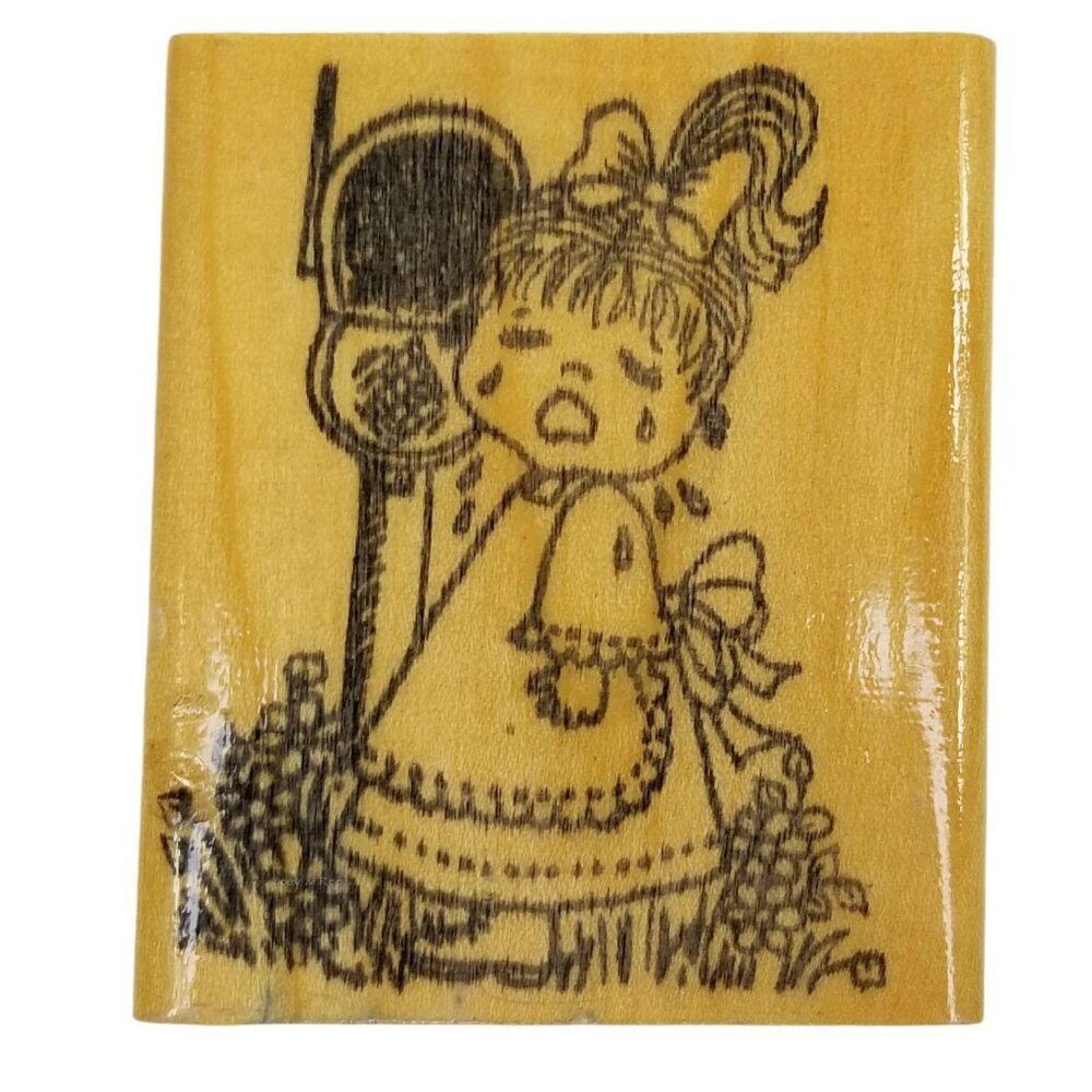 Wood Mounted Rubber Stamp Crying Girl at Mailbox Scrapbooking Craft